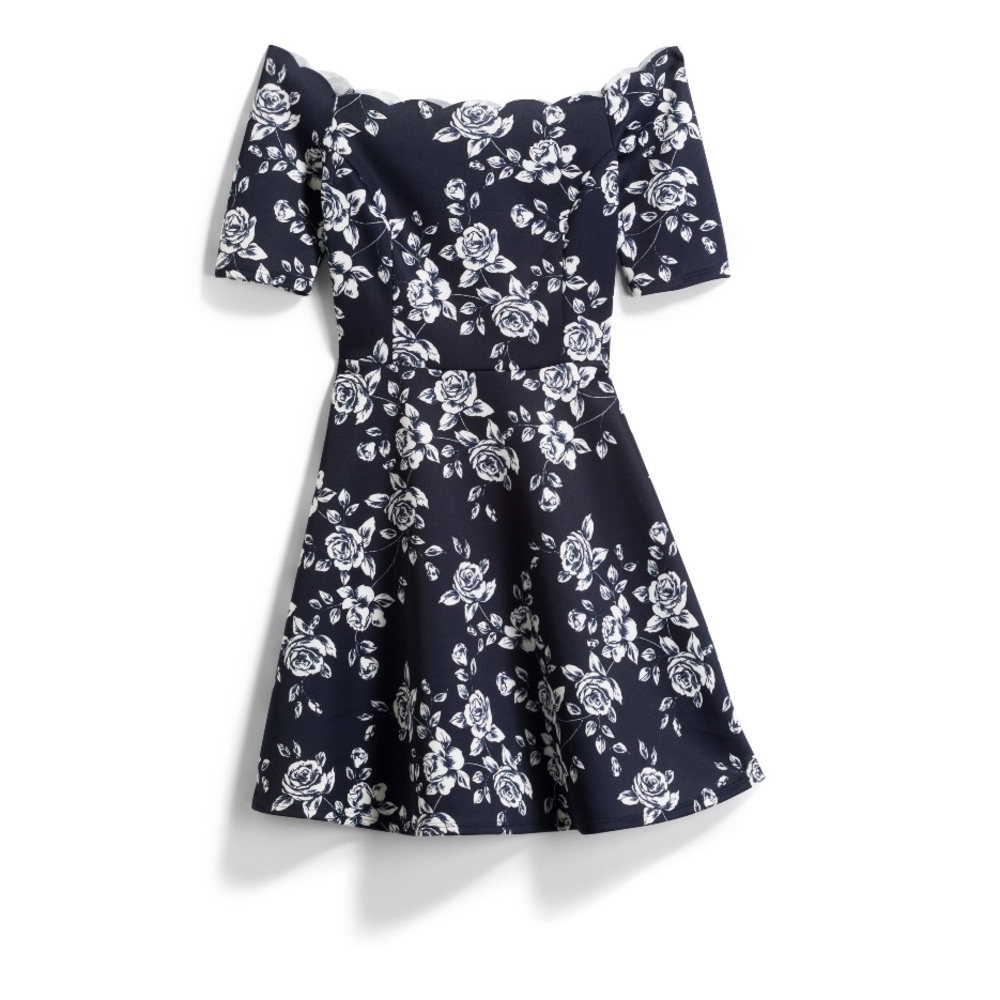 Scalloped off the shoulder dress